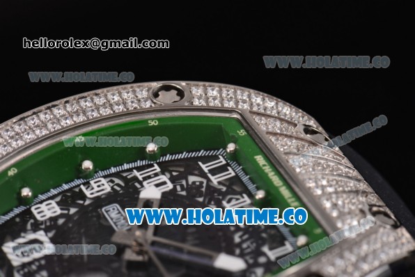 Richard Mille RM010 Miyota 9015 Automatic Steel/Diamonds Case with Skeleton Dial and Green Inner Bezel - Click Image to Close